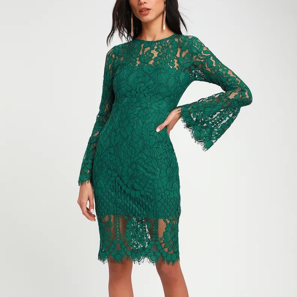 Lulus Enraptured Elegance lace midi cocktail dress